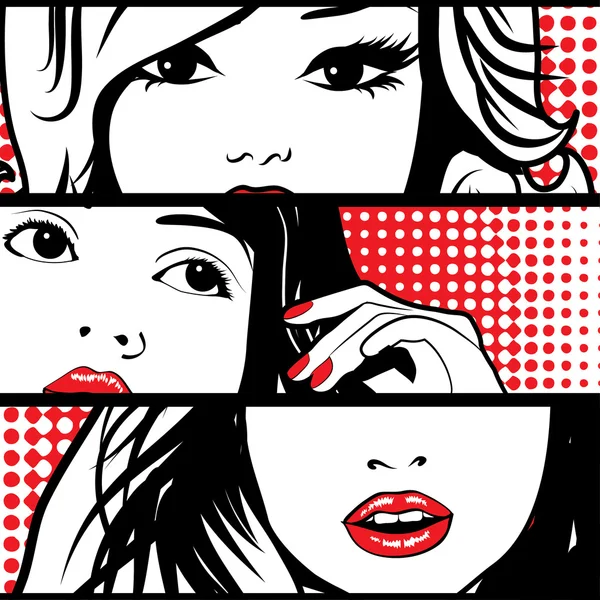 Pop art Visages de femme — Image vectorielle