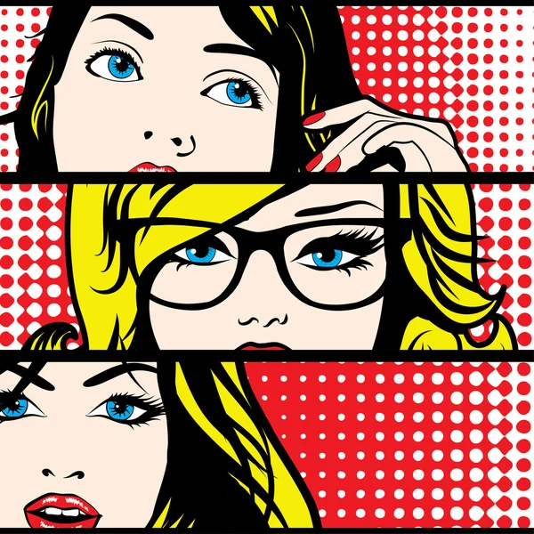 Pop art Faces of Woman — Stock Vector