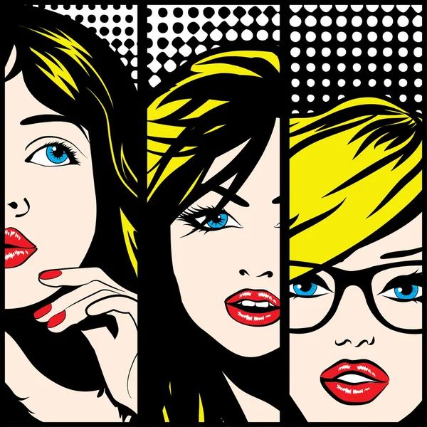 Pop Art Gesichter der Frau — Stockvektor