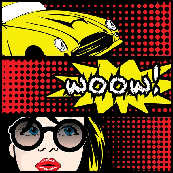 Popart wow kaart — Stockvector