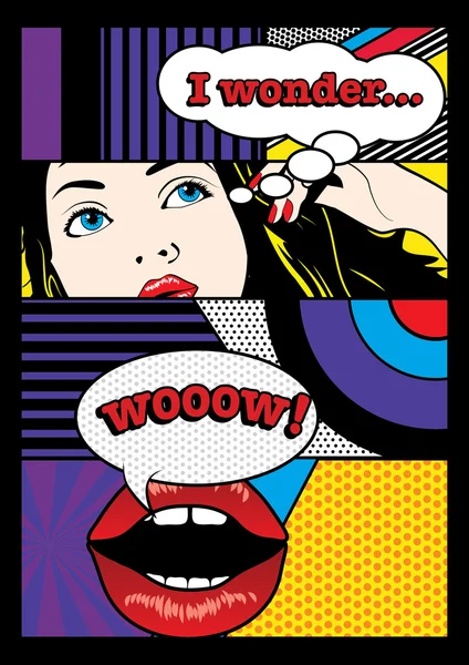 Pop art "Je me demande" "Woow " — Image vectorielle