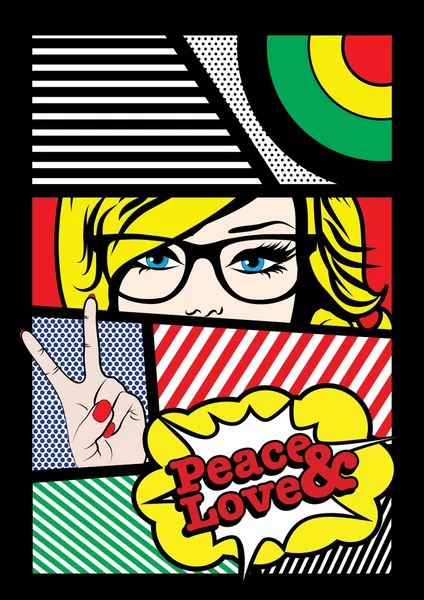 Pop art "Peace & Love" Card — Stock Vector