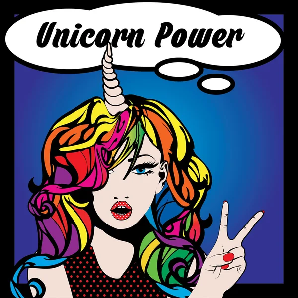 Popart vrouw Unicorn Power — Stockvector