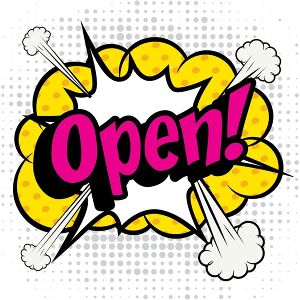 Pop-artu komiks ikonę "Open!". — Wektor stockowy