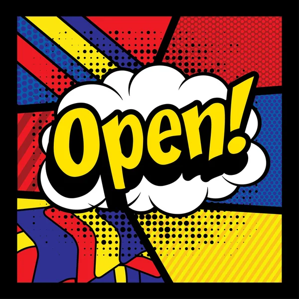 Піктограма коміксів Pop Art "Open !". — стоковий вектор