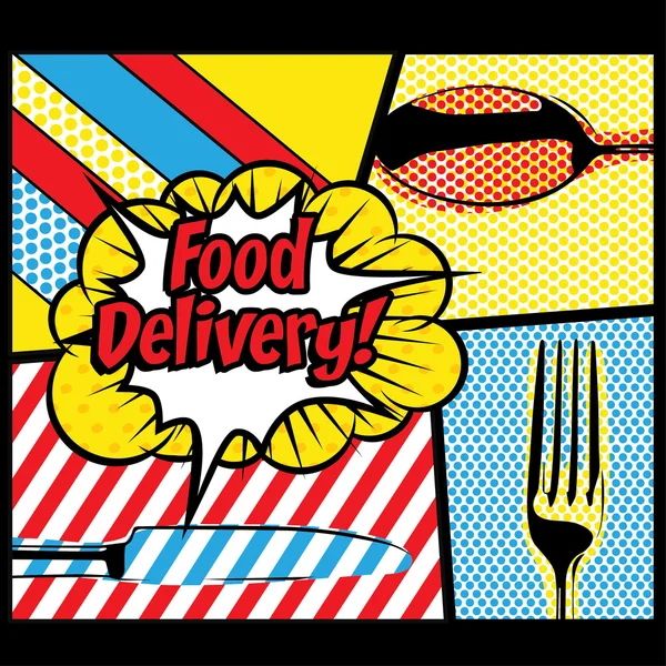 Pop Art κόμικς - «Delivery φαγητού!". — Διανυσματικό Αρχείο