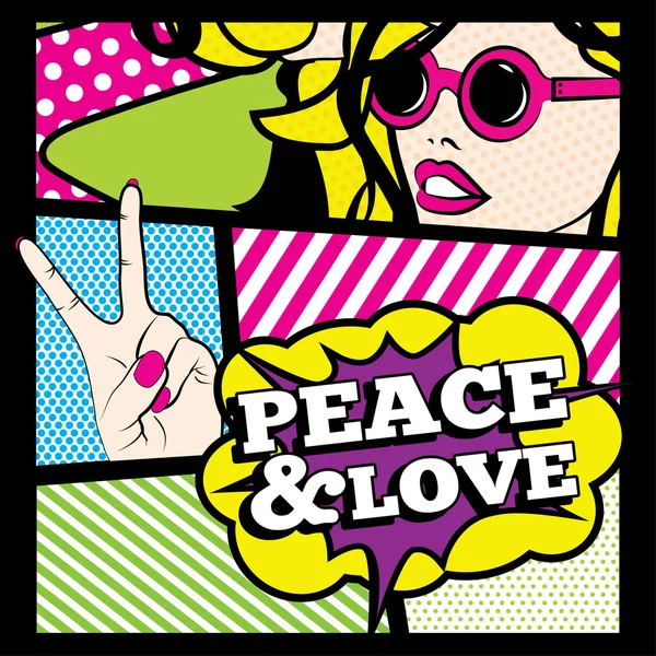 Pop Art Woman PEACE & LOVE! — Stock Vector