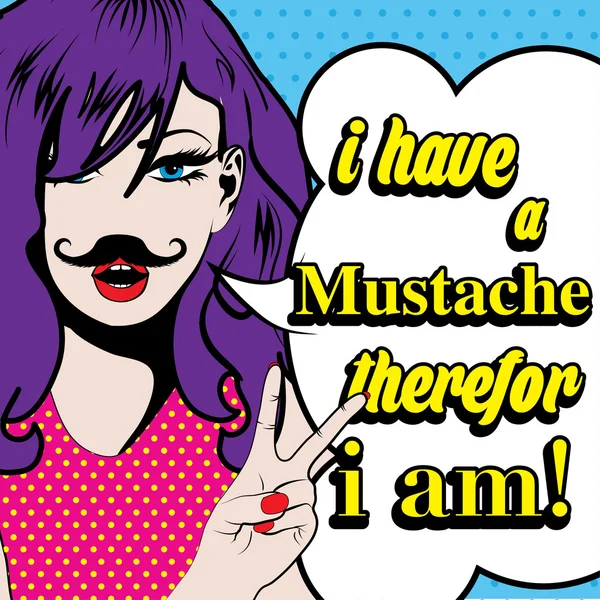 Mustache Temporada, Pop art Mujer — Vector de stock