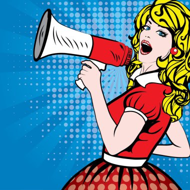 Pop Art kadın megafon ile.