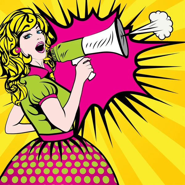 Pop Art kadın megafon ile.