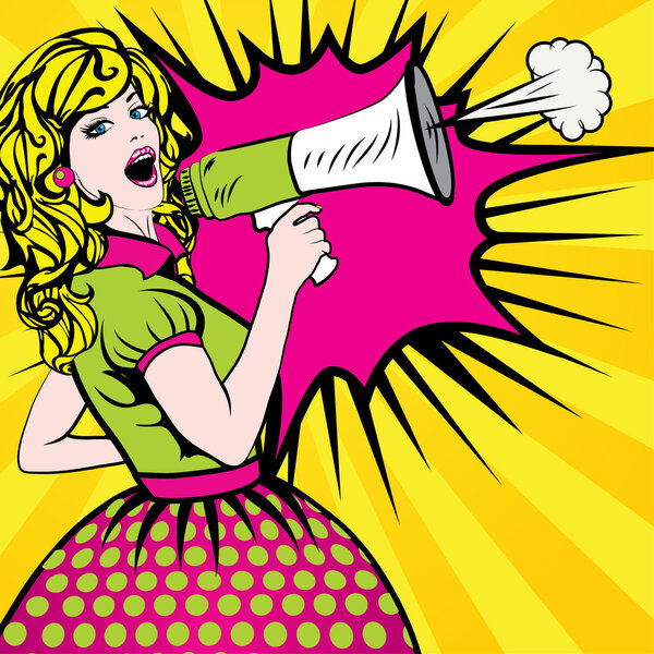Женщина-поп-арт с мегафоном
.