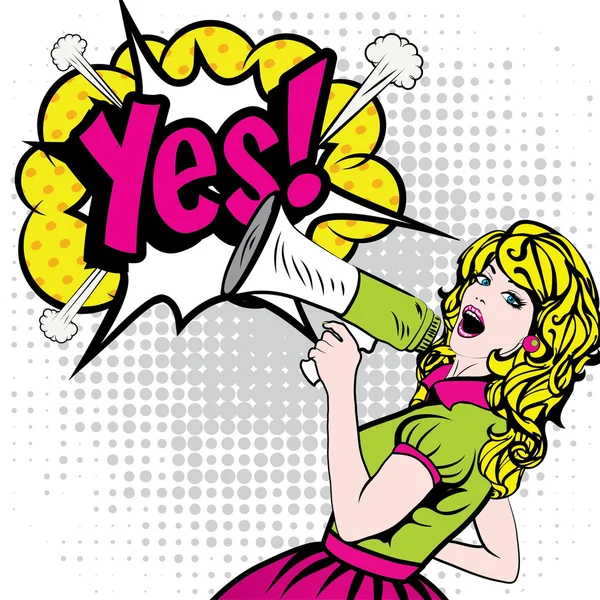 Woman with Megaphone. "Yes!" — Stock Vector