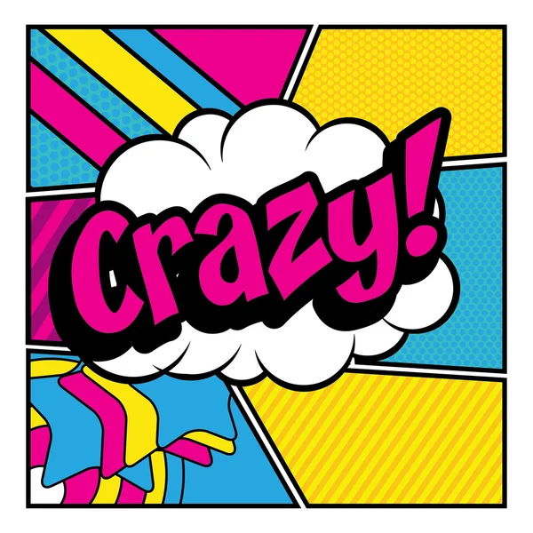 Pop Art çizgi roman simgesi "Crazy!". — Stok Vektör