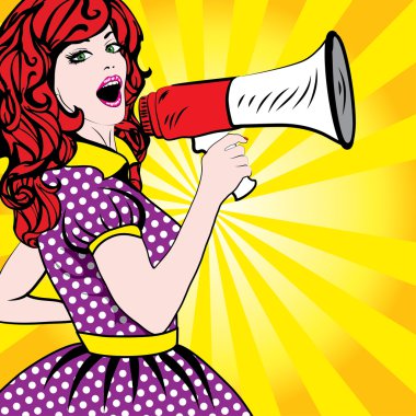 Pop Art kadın megafon ile.