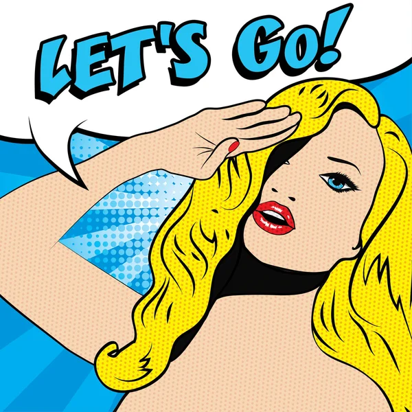 Woman Salute. "Lets Go!" — Stock Vector