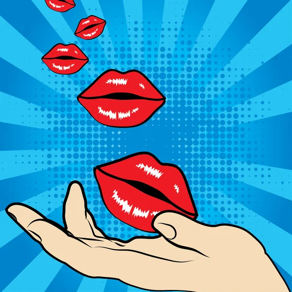 Pop art main avec lèvres . — Image vectorielle
