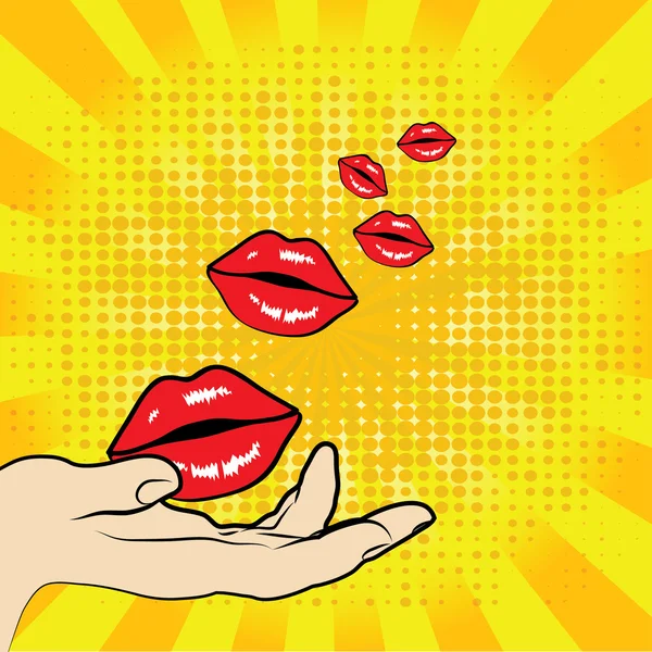 Pop Art Hand mit Lippen. — Stockvektor