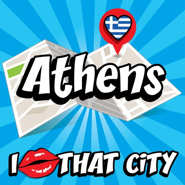 Atenas. Me encanta esa ciudad . — Vector de stock