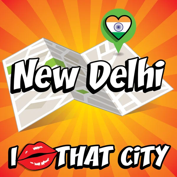 Nuova Delhi. Amo quella città . — Vettoriale Stock