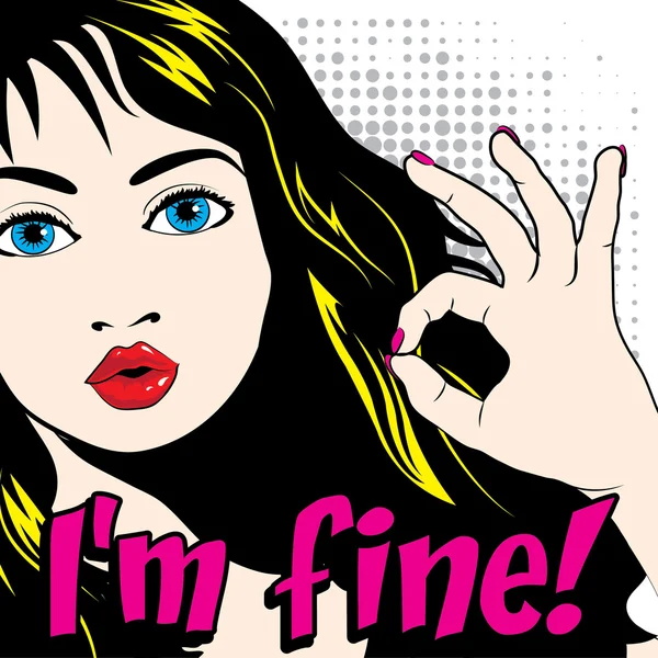 Woman. I'm fine! sign. — Stock Vector