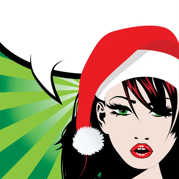 Mujer con sombrero de Navidad Santa — Vector de stock