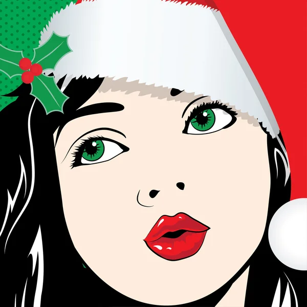 Mujer con sombrero de Navidad Santa . — Vector de stock