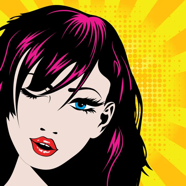 Pop Art Mujer guiños — Vector de stock