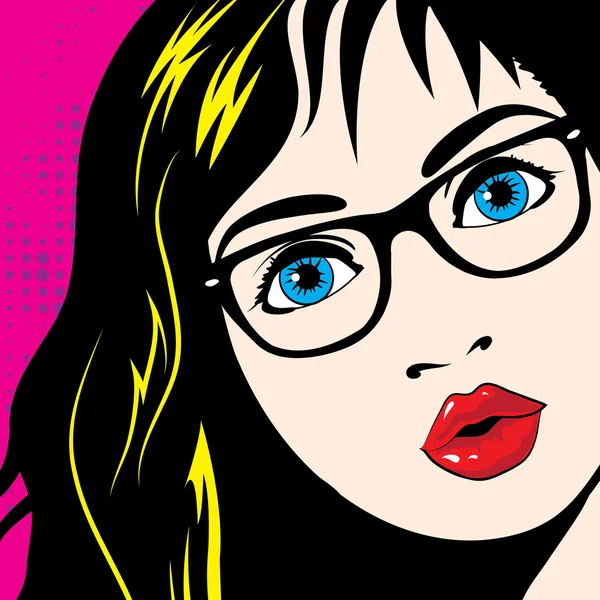 Pop Art Woman with Glasses. - Stok Vektor