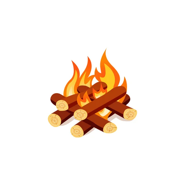 Campfire isolated on white background. Bright bonfire in cartoon style. — Stock Vector