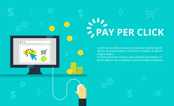 Pay-per-click vektoros illusztráció. Internet-marketing, hirdetési koncepció, a vonal és a lapos stílusú. — Stock Vector