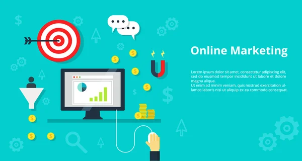 Marketing online promoção on-line conceito de tráfego internet bisiness e ícones de publicidade - ilustração vetor . —  Vetores de Stock