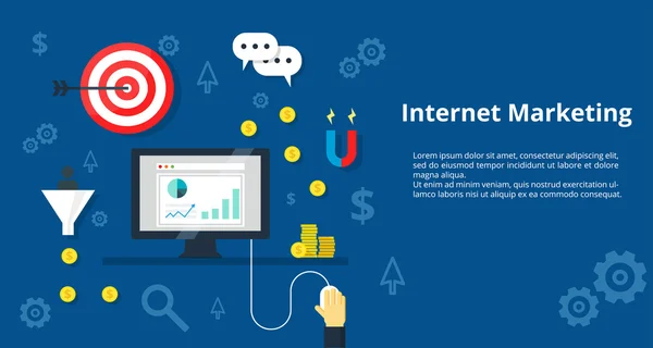 Banner Pazarlama Internet. Düz tasarım vektör illüstrasyon kavramı online pazarlama için.