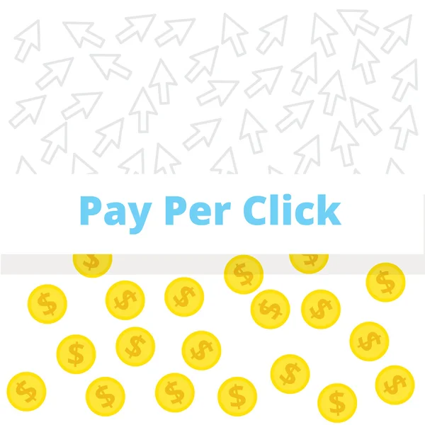 Pay Per Click koncept - vektorové ilustrace. Kurzory a mince na bílé backgroung. — Stockový vektor