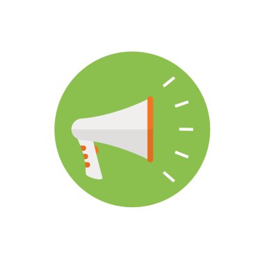 Hoparlör simgesi n yeşil arka plan - yuvarlak renkli simge. Grafik Web sitesi, mobil uygulamalar, web sayfası düzeni tasarımı için. Megafon simgesi-düz vektör çizim.