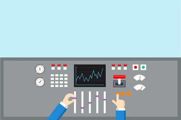 Control and Regulation concept. Hands operated  panel - flat vector illustration. — Stock Vector