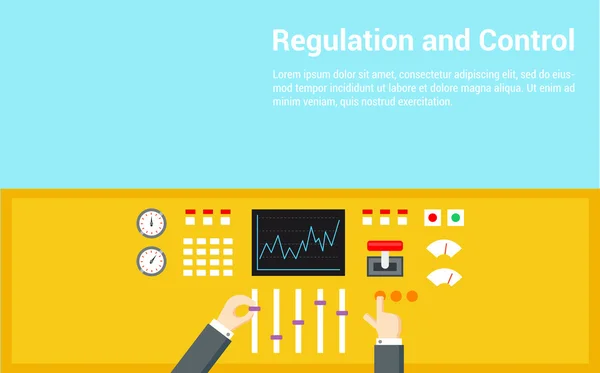 Control and Regulation concept. Hands operated panel - flat vector illustration. — Stock Vector