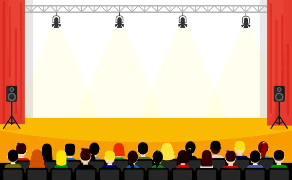 Persone sedute alla conferenza in stile piatto. Illustrazione vettoriale modello di scena . — Vettoriale Stock