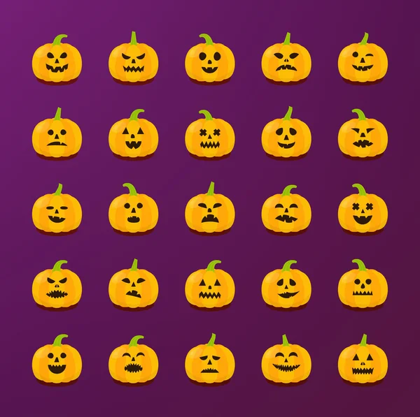 Halloween Pumkin stickers with different emotions vector set. — Stock Vector