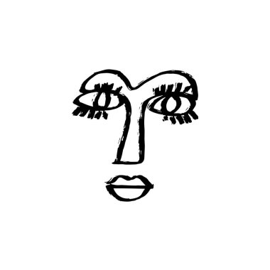 Basit el çizimi soyut çizgi sürekli yüz. Soyutlama tarzında mürekkep fırçası çizimi. Modern tarz Siyah ve Beyaz Poster. Vektör İllüstrasyonu Clipart.