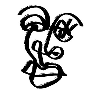 Basit el çizimi soyut çizgi sürekli yüz. Soyutlama tarzında mürekkep fırçası çizimi. Modern tarz Siyah ve Beyaz Poster. Vektör İllüstrasyonu Clipart.