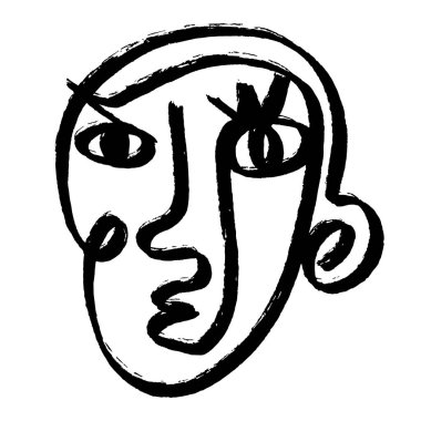 Basit el çizimi soyut çizgi sürekli yüz. Soyutlama tarzında mürekkep fırçası çizimi. Modern tarz Siyah ve Beyaz Poster. Vektör İllüstrasyonu Clipart.