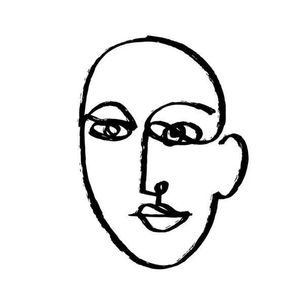Einfache von Hand gezeichnete abstrakte Linie durchgehendes Gesicht. Tuschpinselzeichnung im Stil des Abstraktionismus. Modernes Schwarz-Weiß-Poster. Vektor Illustration Clipart. — Stockvektor