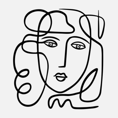 Modern moda tarzında vektör eli çizilmiş soyut yüz çizimi.