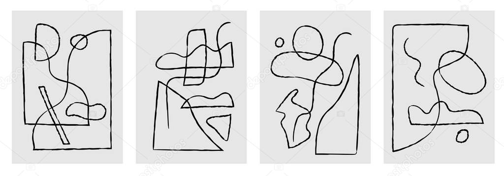 Modern abstract painting. Abstract posters art set. Hand drawn various shapes. Trendy contemporary design