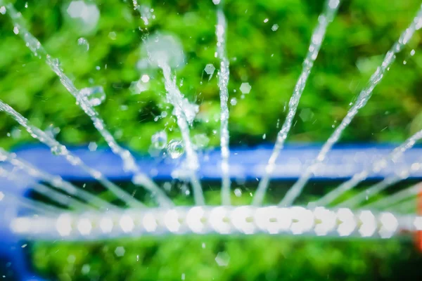Plenklipper som spyler vann over grønt gress – stockfoto