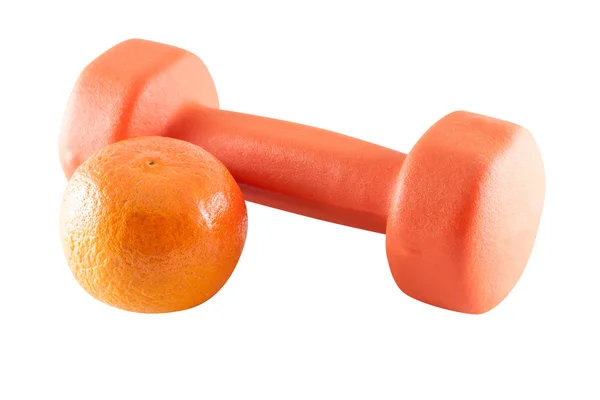 Dumbbell ve mandalina — Stok fotoğraf