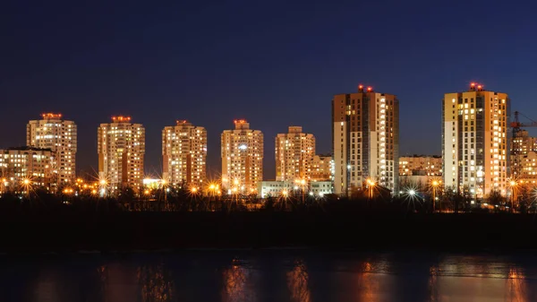 Beautiful Night City Views Densely Populated Residential Urban Area Multi — Stock Photo, Image