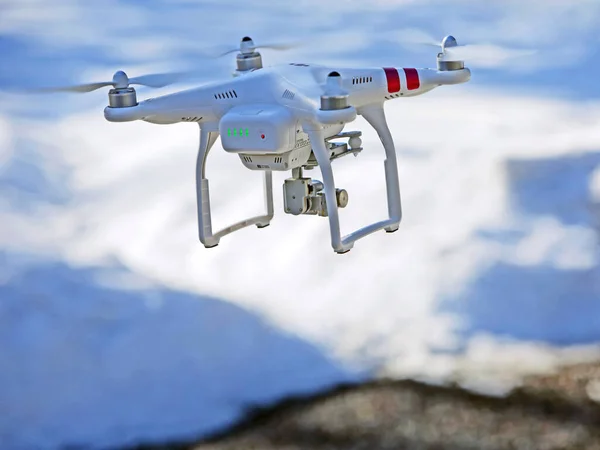 Quad Copter Drone Video Camera Attached Search Rescue Mission Flying — Stock Photo, Image