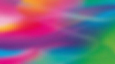 Soyut pembe, mavi ve yeşil renkler dikey çizgili bir arka planda kıvrılır.