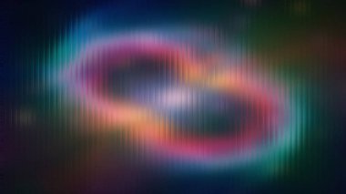 Pembe mor ve turuncu renkli soyut girdap şekli koyu bir arkaplan üzerinde net ayrıntılar ve vibr...